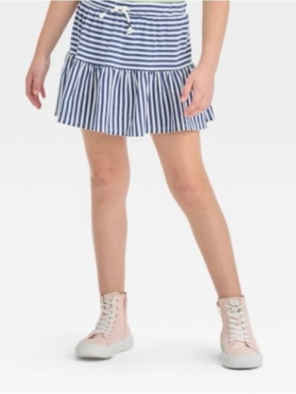 Cat & Jack Girls' Knit Tiered Skort - Blue/White built in shorts Size Medium